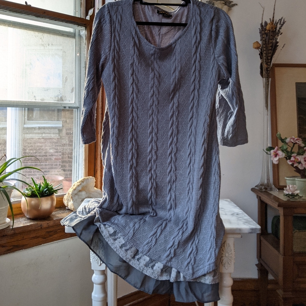 Cable Knit Sweater Dress w/ Sheer 2 Layer Slips